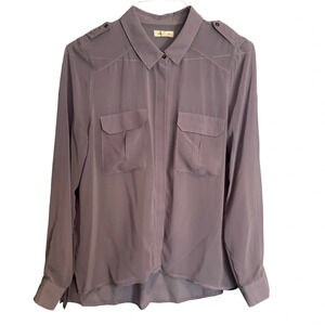 Silence + Noise Lilac High Low Sheer Utility Split Hem Button  Up Blouse Sz L